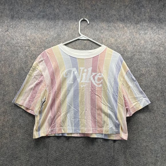 Nike Tops - Nike Shirt Women Medium Ladies Pink Blue Striped Athletic Tee Vintage Cropped